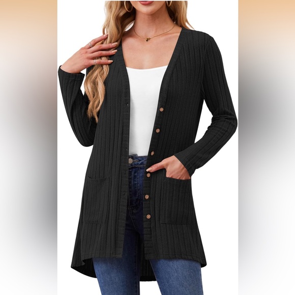 YU YUKAN Sweaters - NWT 🖤 OVERSIZED LONG BLACK LIGHTWEIGHT KNIT CARDIGAN SWEATER Women’s XL 20/22